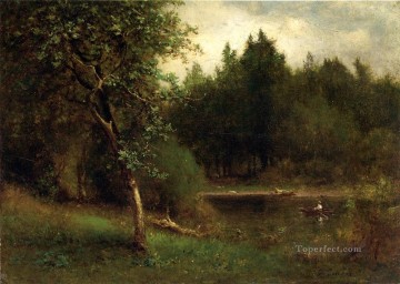 George Inness Painting - River Landscape Tonalist George Inness